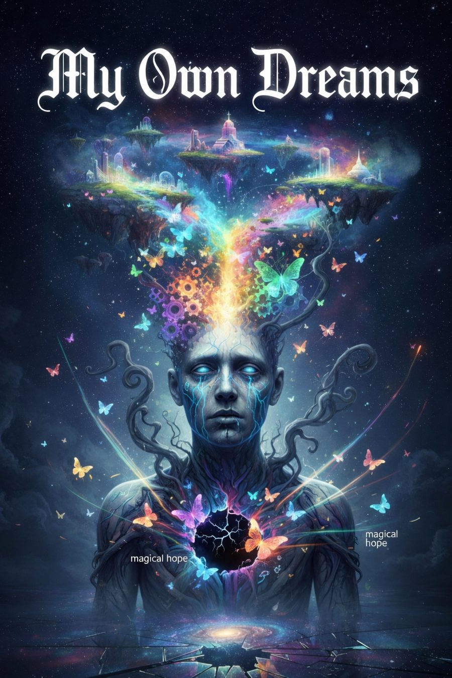 My Own Dreams — a figure dreaming of floating worlds